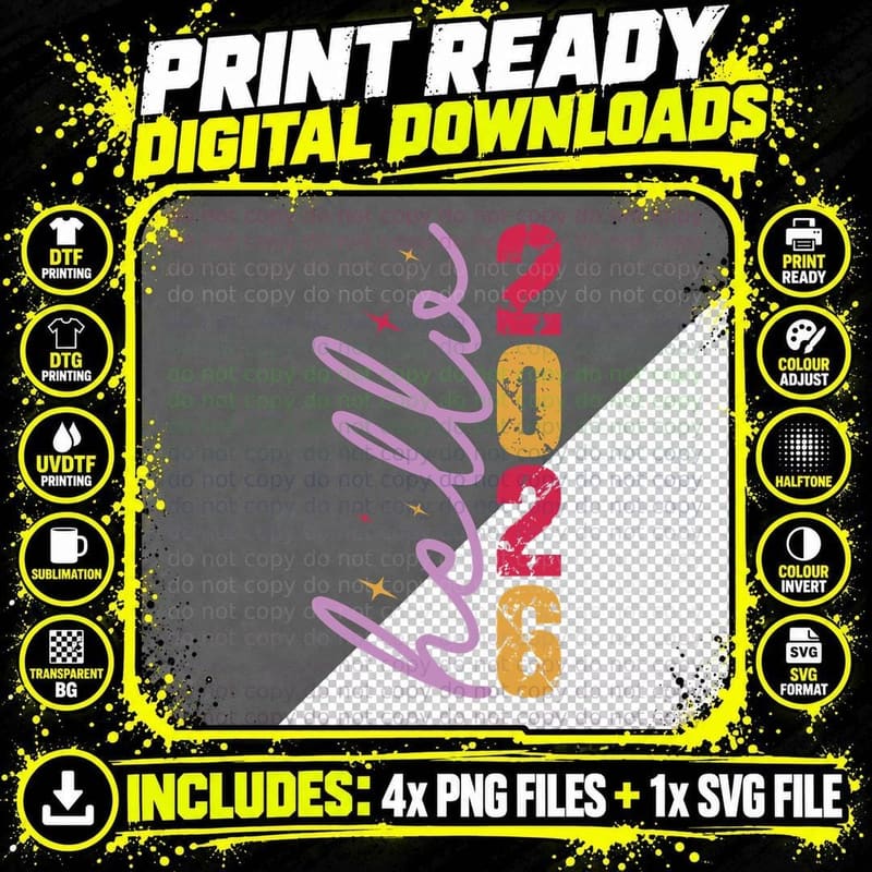 Hello2026 Happy New Year T-Shirt, Scripted Font with Png SVG Digital Bundle