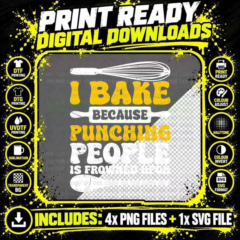 I Bake Because Punching People Is Frowned Upon Heartbeat Png SVG Digital Bundle