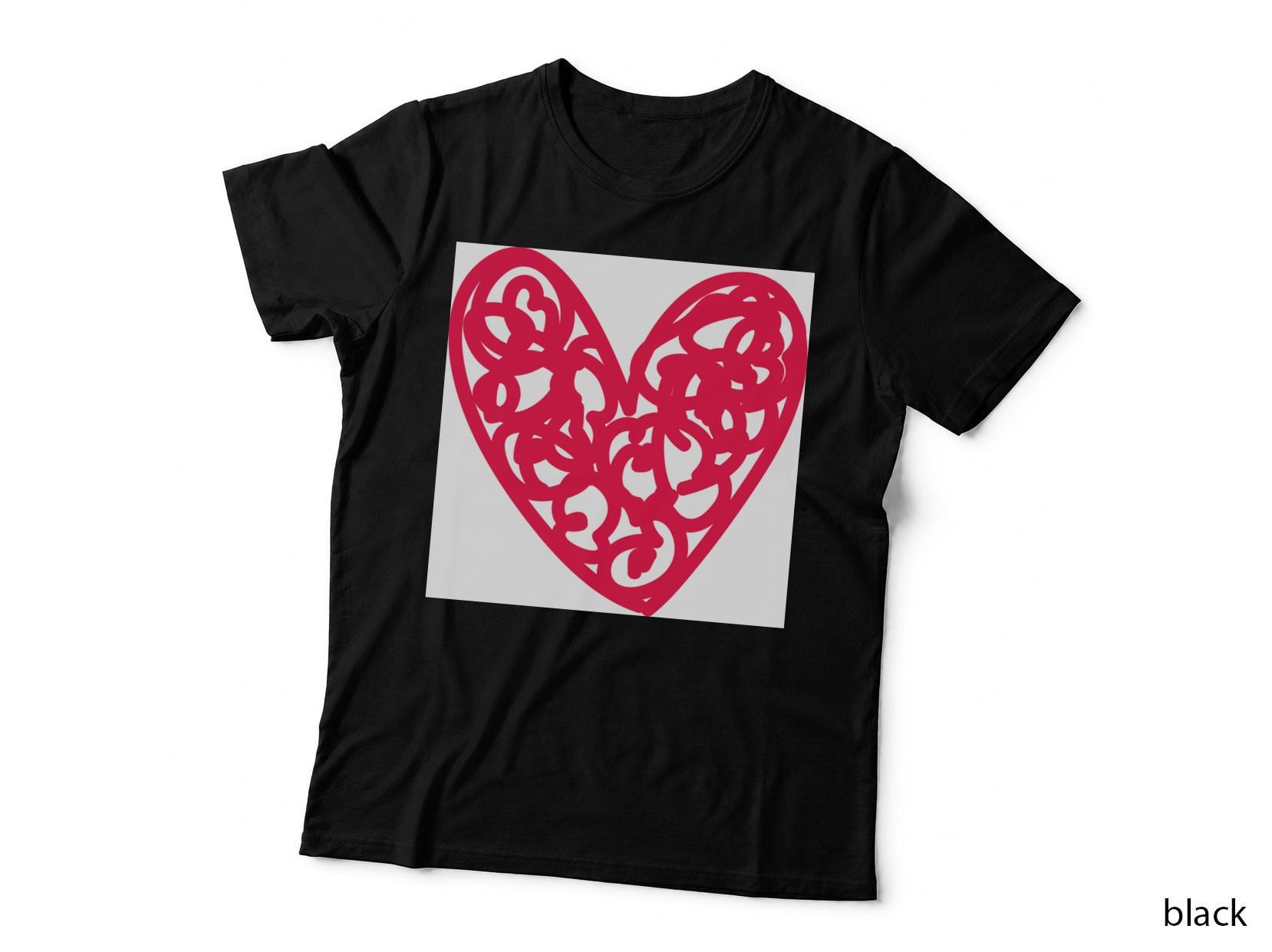 Intricate Red Heart Pattern Heart Wreath T-Shirt, Heart Wreath Graphic Tee