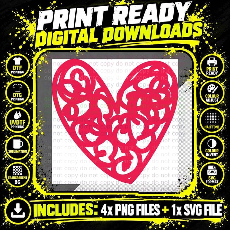 Intricate Red Heart Pattern Heart Wreath T-Shirt Png SVG Digital Bundle