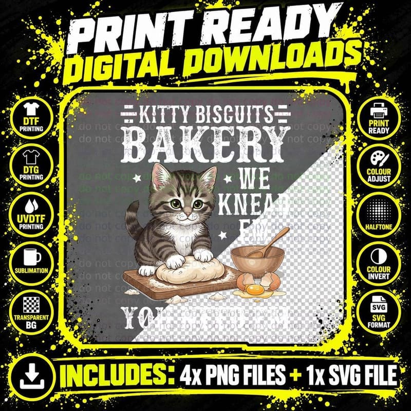 Kitty Biscuits Bakery We Knead Em You Need Em Heartbeat Png SVG Digital Bundle