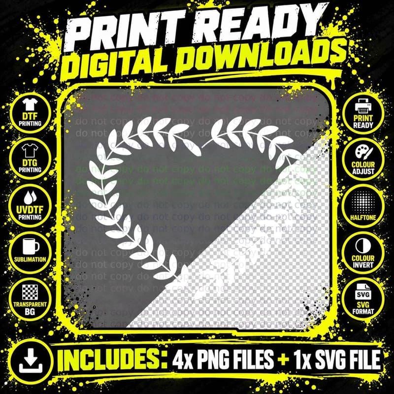 Laurel Wreath Border Heart T-Shirt, Heart Graphic Tee Png SVG Digital Bundle