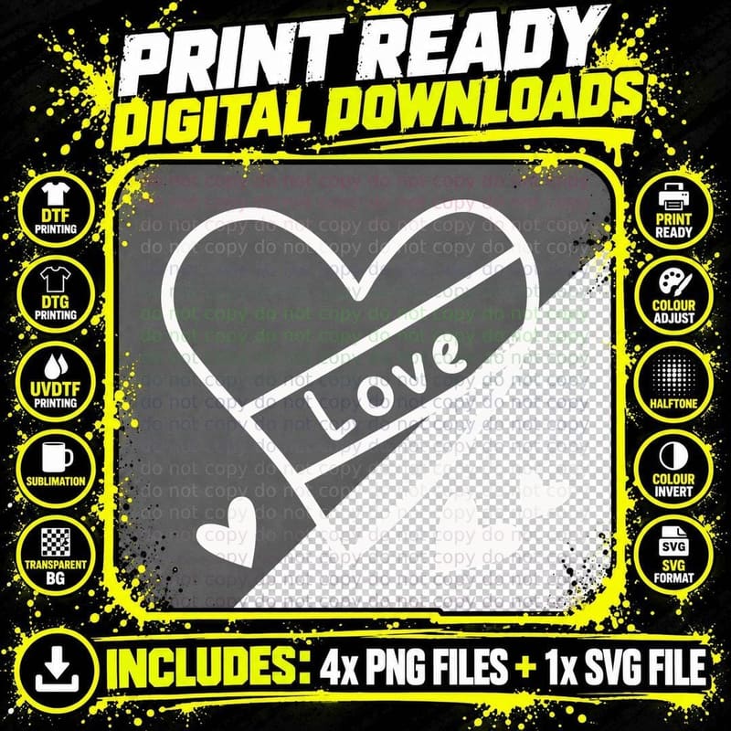 Love Heart T-Shirt, Broken Heart Illustration with Love Png SVG Digital Bundle