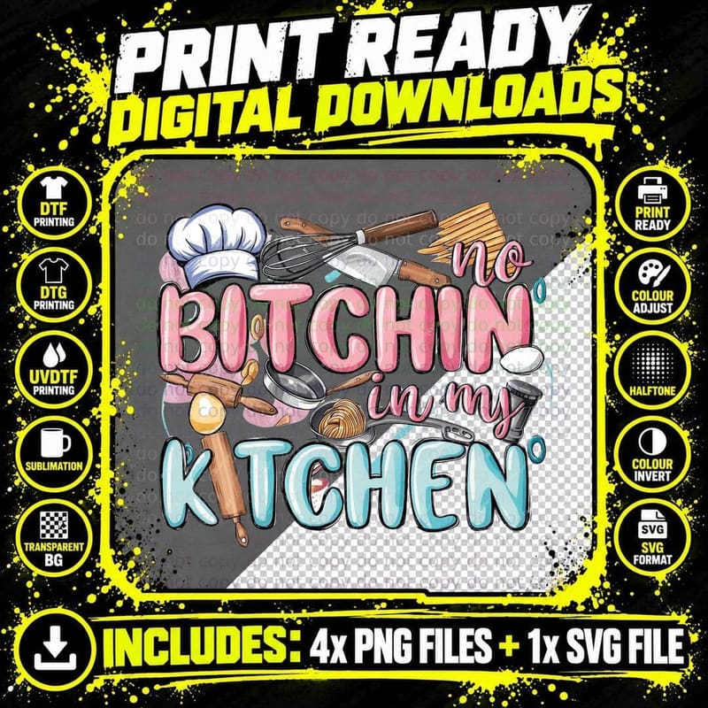 No Bitchin in My Kitchen Heartbeat T-Shirt Png SVG Digital Bundle