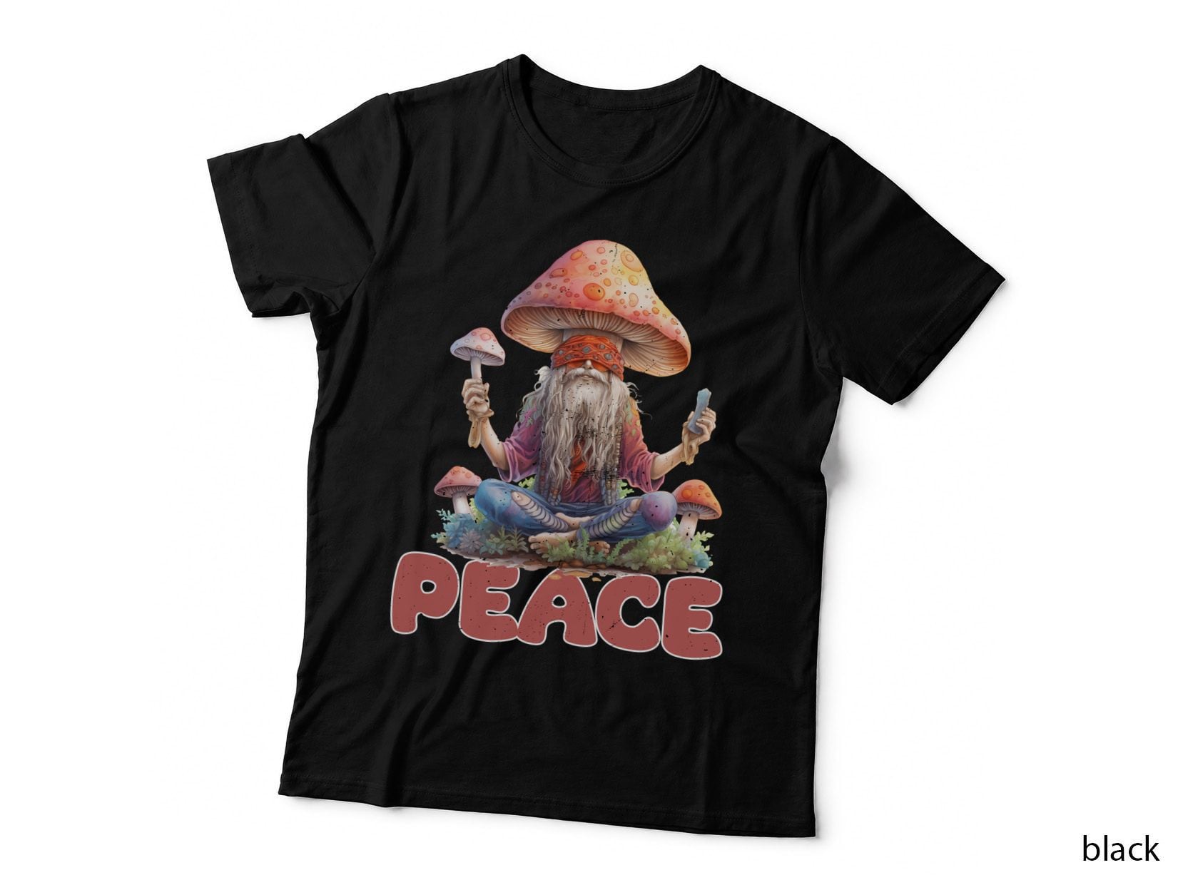 Peace Hippie T-Shirt, Mushroom Man Meditating in Nature Graphic Tee