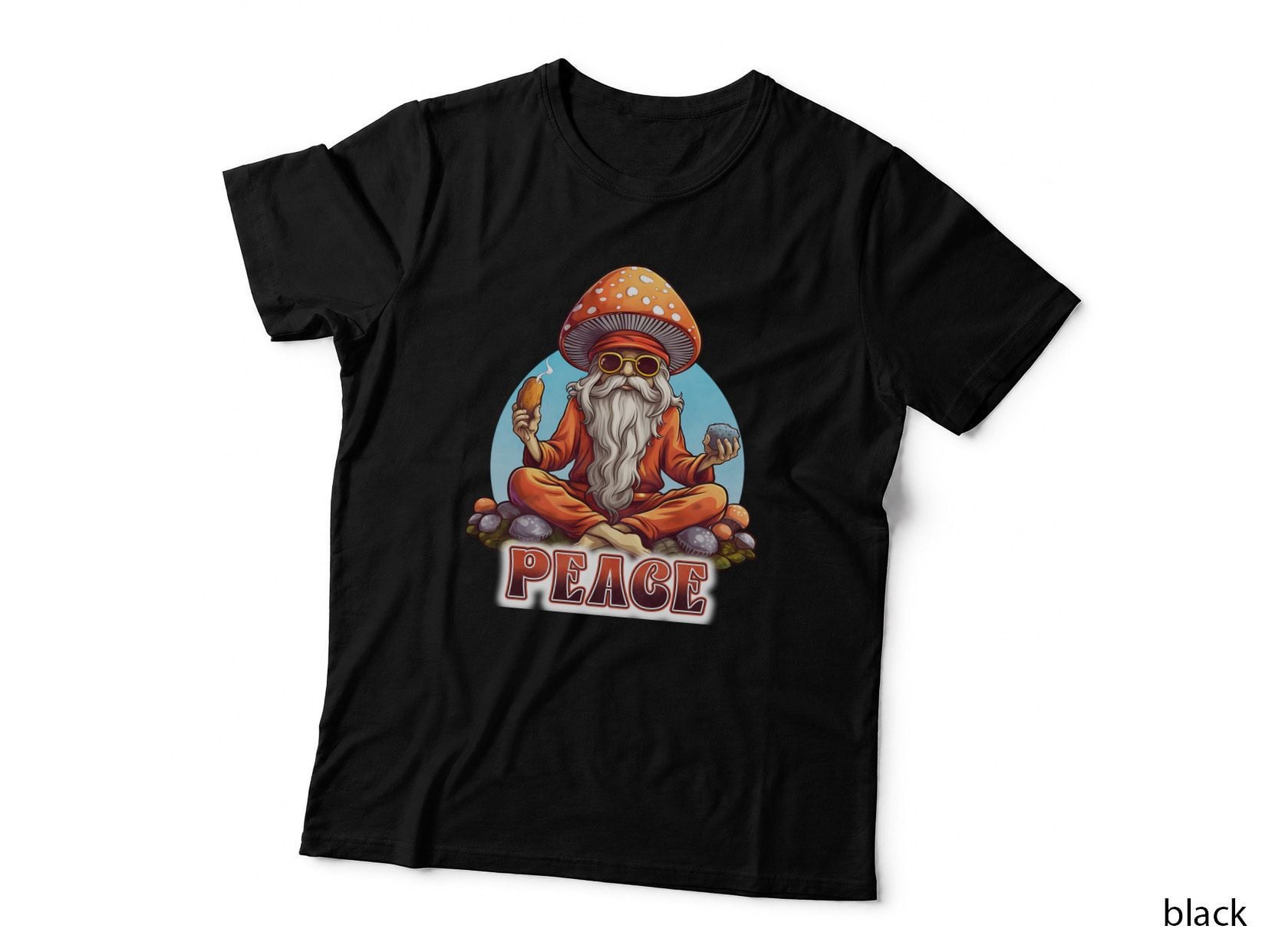 Peace Hippie T-Shirt, Mushroom Man Smoking Peace Pipe Graphic Tee