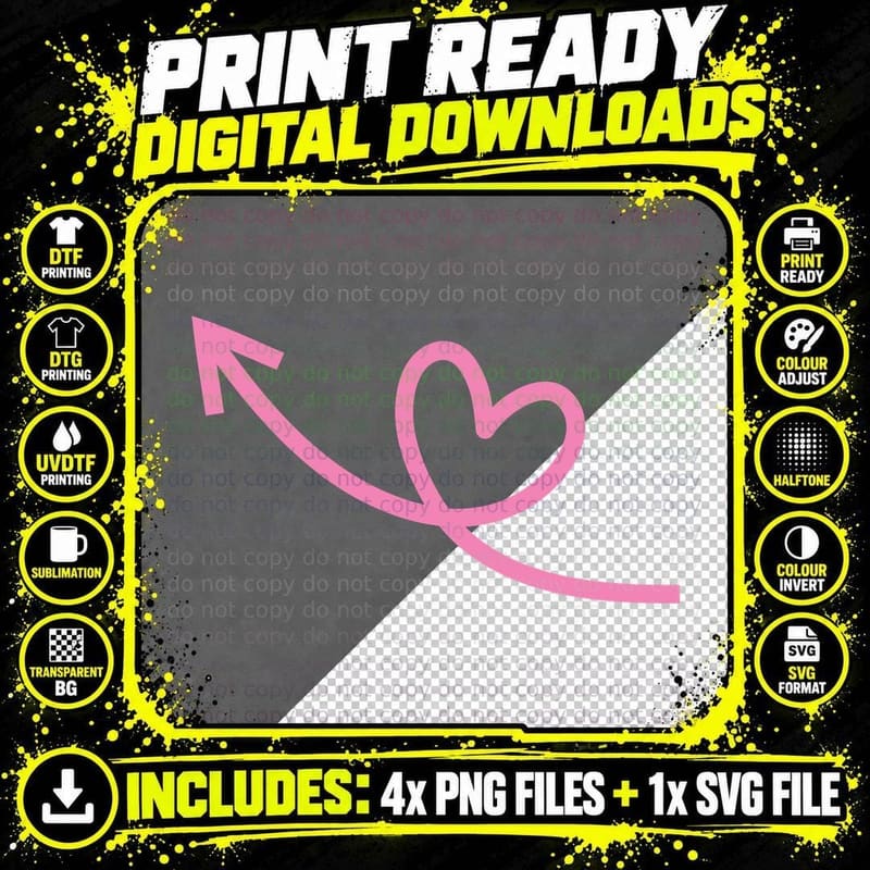 Pink Arrow Heart Curve Heart Wreath T-Shirt Png SVG Digital Bundle