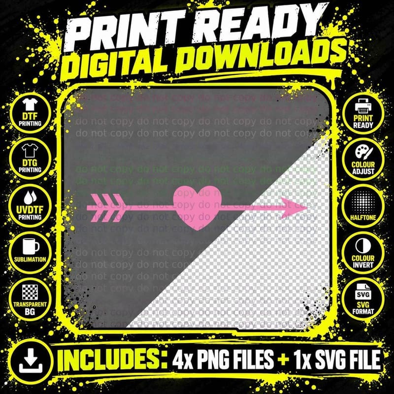 Pink Arrow Heart on Gray Heart Wreath T-Shirt Png SVG Digital Bundle