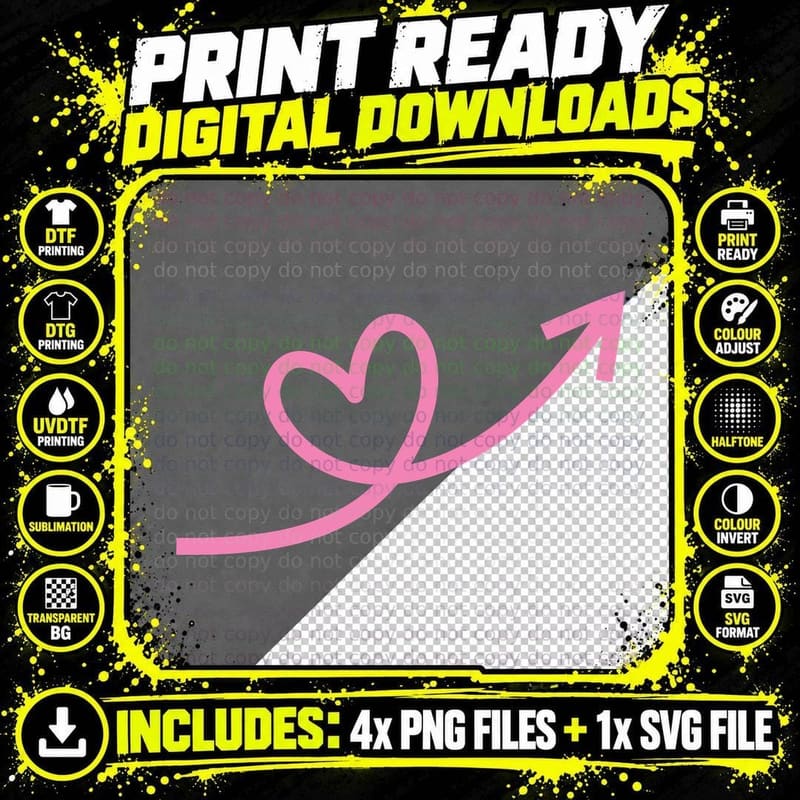 Pink Heart Arrow on Gray Background Heart Wreath T-Shirt Png SVG Digital Bundle