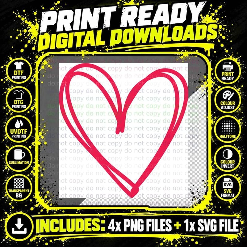 Pink Heart Outline on White Background Heart Wreath Png SVG Digital Bundle