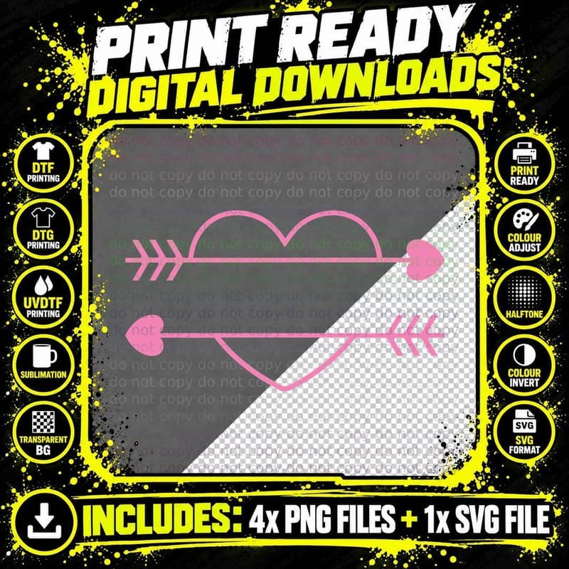 Pink Heart Pierced by Arrow Heart Wreath T-Shirt Png SVG Digital Bundle