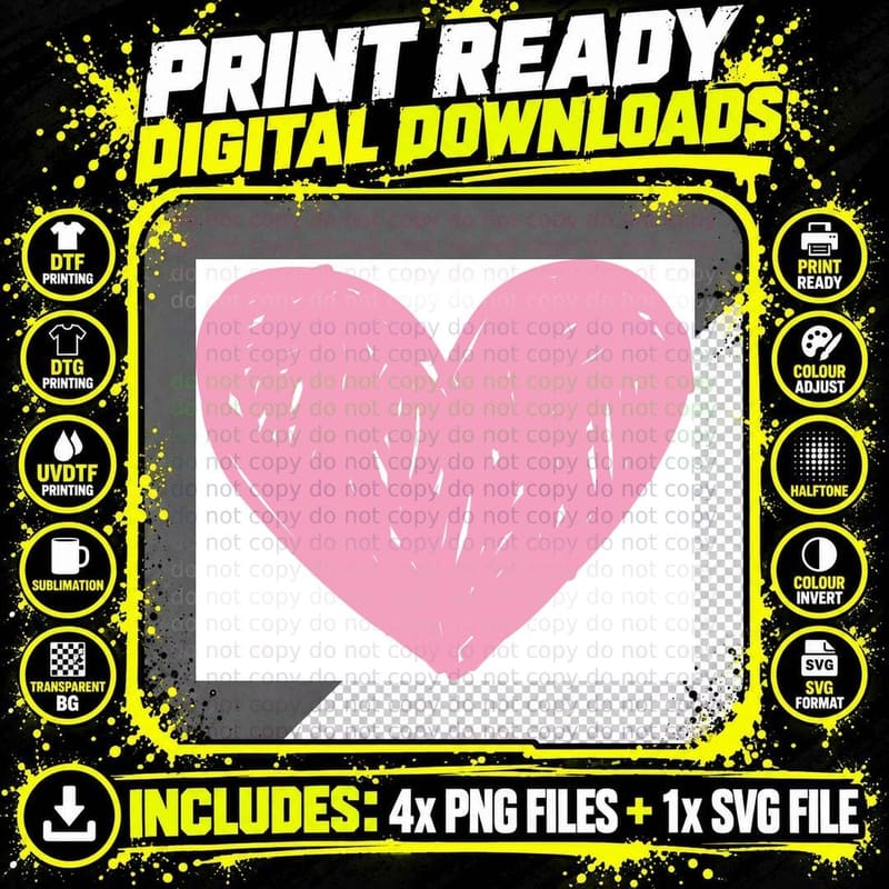 Pink Heart Sketch on White Background Heart Wreath Png SVG Digital Bundle