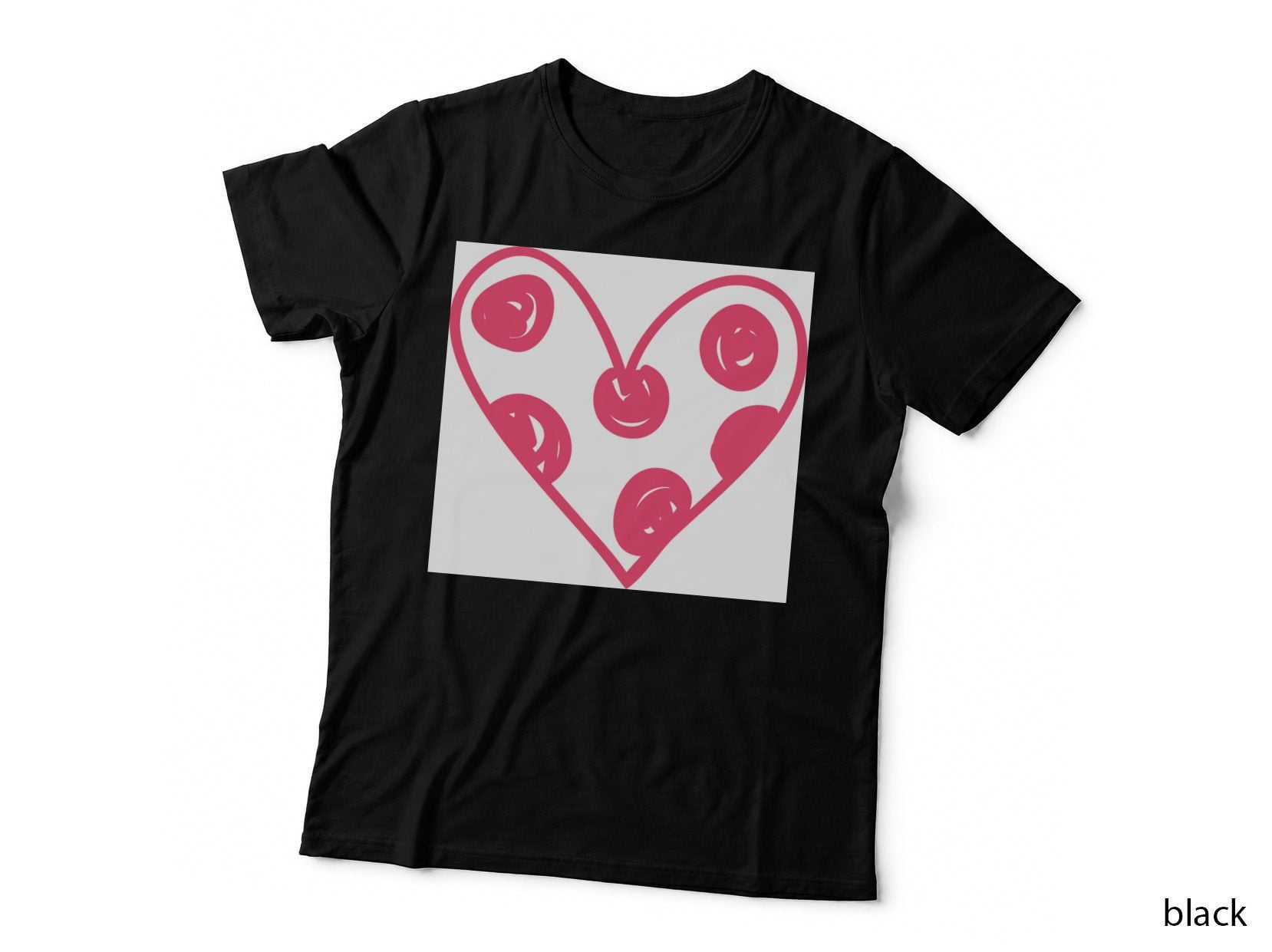 Pink Heart with Cherries Heart Wreath T-Shirt, Heart Wreath Graphic Tee