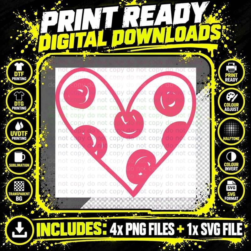 Pink Heart with Cherries Heart Wreath T-Shirt Png SVG Digital Bundle