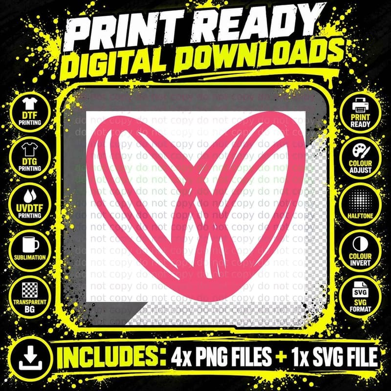Pink Heart with Intersecting Lines Heart Wreath T-Shirt Png SVG Digital Bundle