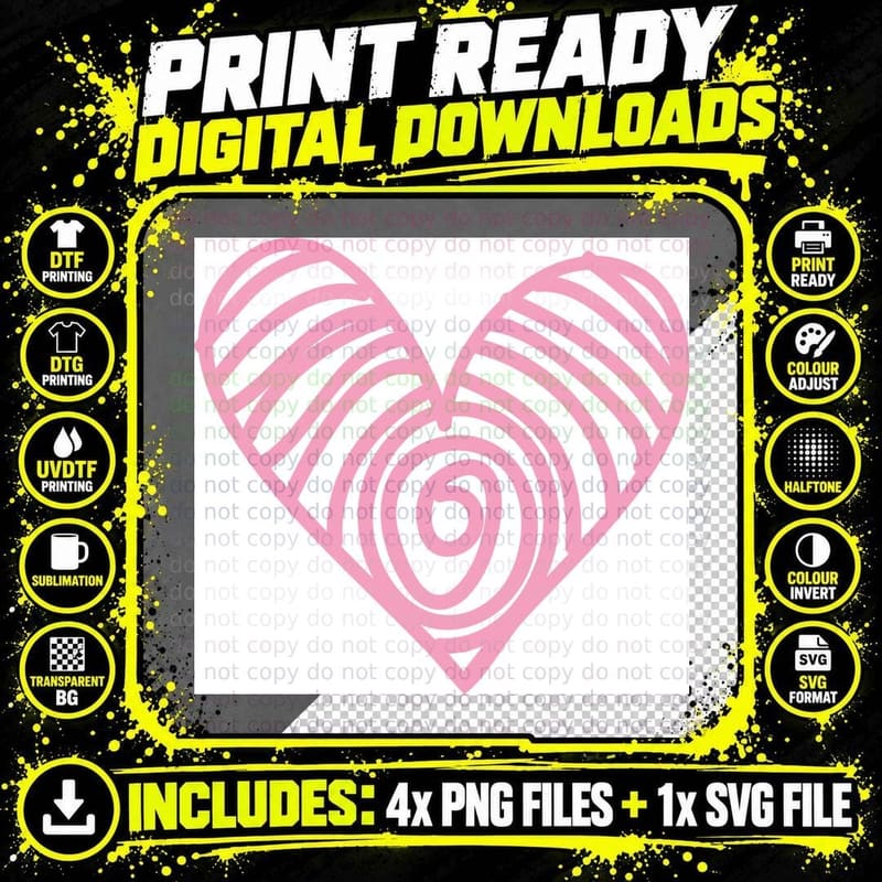 Pink Heart with Spiral Pattern Heart Wreath T-Shirt Png SVG Digital Bundle