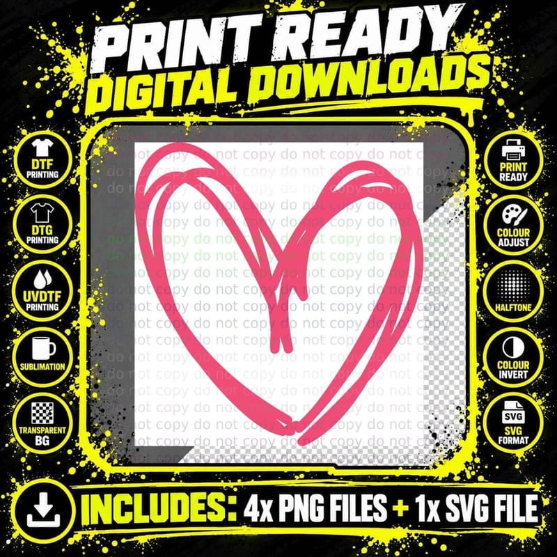 Pink Scribbled Heart Outline Heart Wreath T-Shirt Png SVG Digital Bundle
