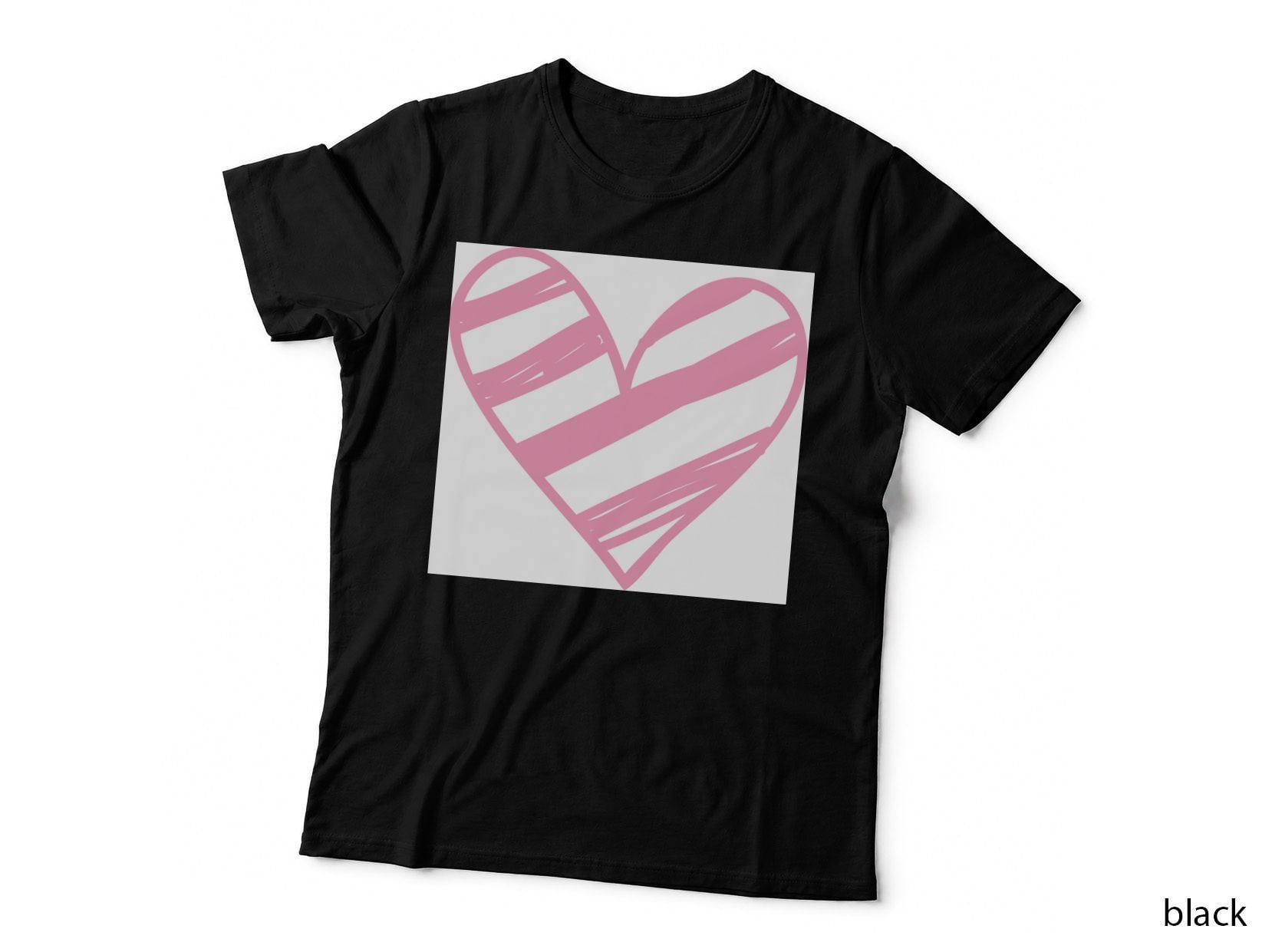 Pink Striped Heart Outline Heart Wreath T-Shirt, Heart Wreath Graphic Tee