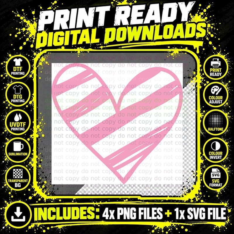 Pink Striped Heart Outline Heart Wreath T-Shirt Png SVG Digital Bundle