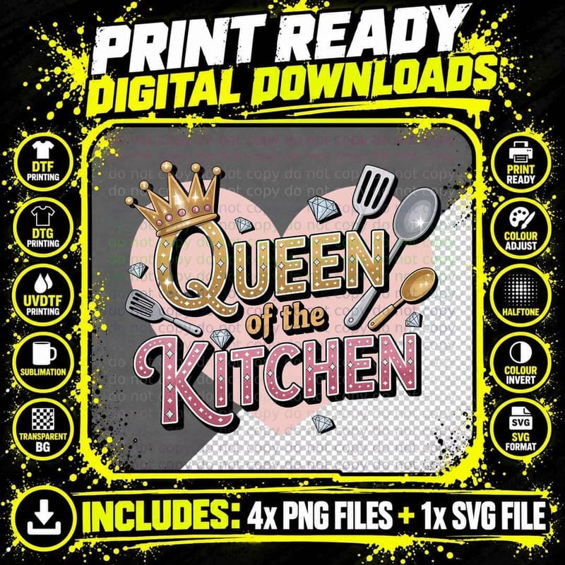 Queen of the Kitchen Heartbeat T-Shirt Png SVG Digital Bundle