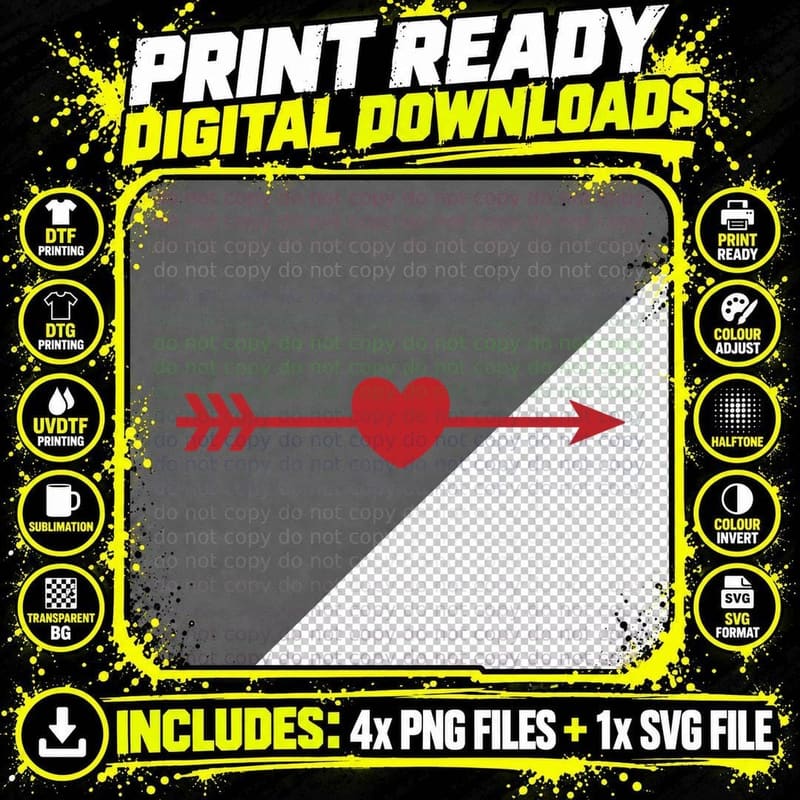Red Arrow Piercing Heart Wreath T-Shirt Png SVG Digital Bundle
