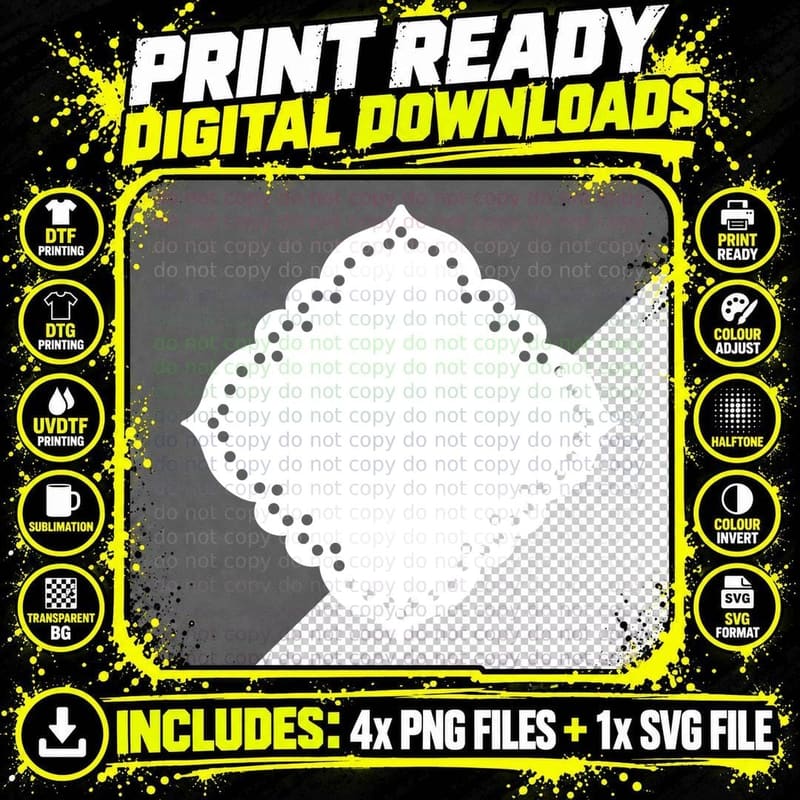 Scallop Edge Doily Pattern Heart T-Shirt Png SVG Digital Bundle