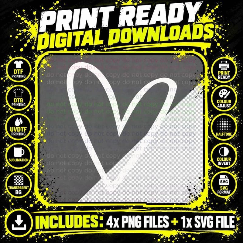 Simple Black Heart Outline on Gray Background Heart Png SVG Digital Bundle