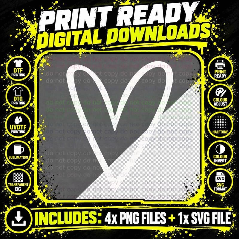 Simple Black Heart Outline on Gray Heart Wreath T-Shirt Png SVG Digital Bundle