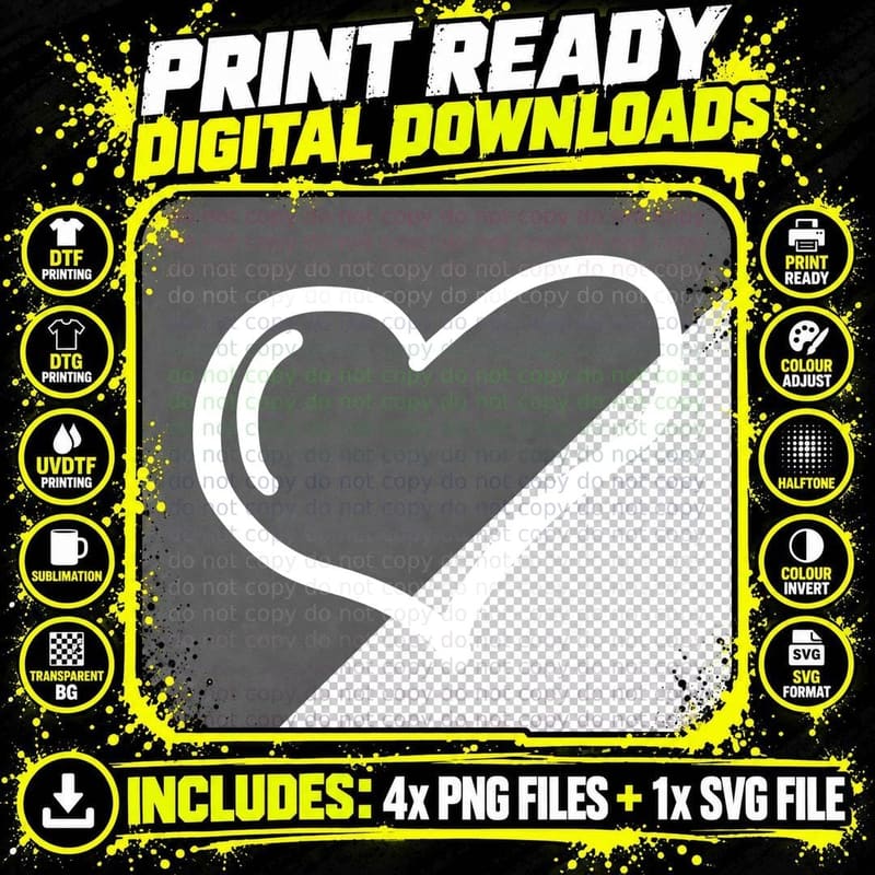 Simple Heart Outline on Gray Background Heart Design Png SVG Digital Bundle