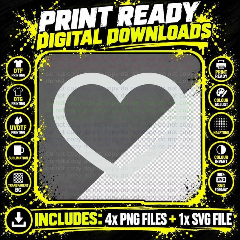 Simple Heart Outline on Gray Heart T-Shirt Png SVG Digital Bundle