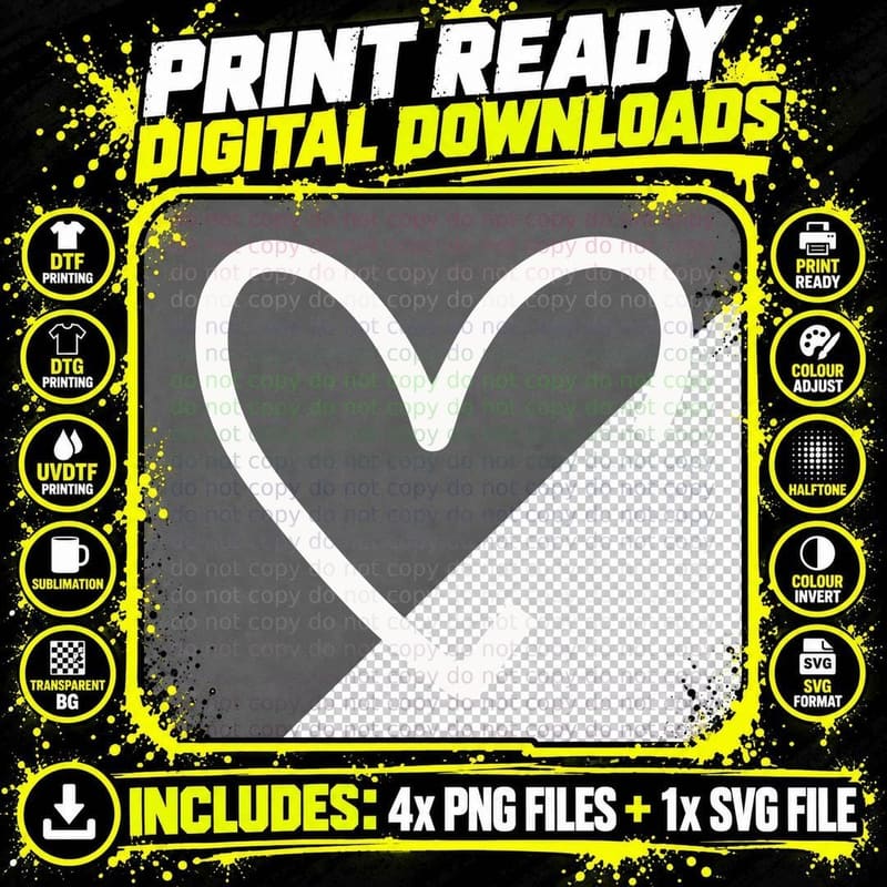 Simple Heart Outline on Gray Heart Wreath Design T-Shirt Png SVG Digital Bundle