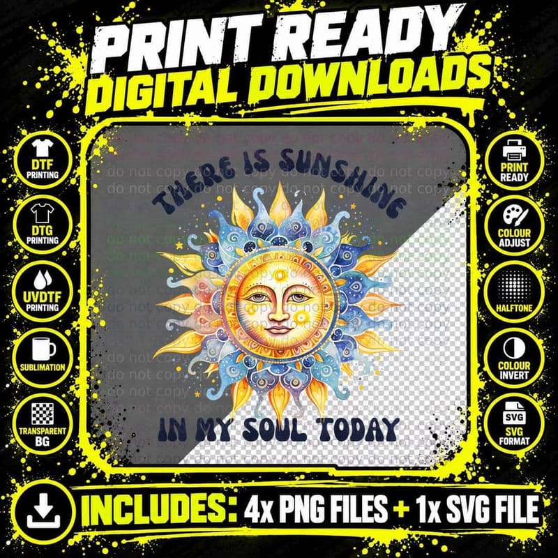 There Is Sunshine in My Soul Today Hippie T-Shirt Png SVG Digital Bundle
