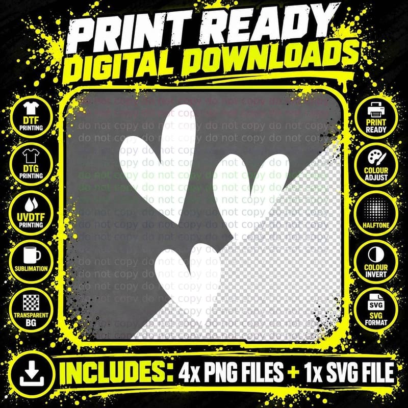 Three Black Hearts on Gray Background Heart T-Shirt Png SVG Digital Bundle