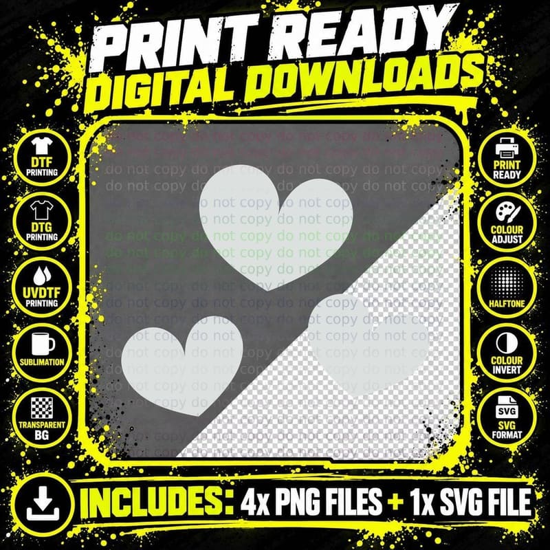 Three Black Hearts on Gray Background Heart Wreath Png SVG Digital Bundle