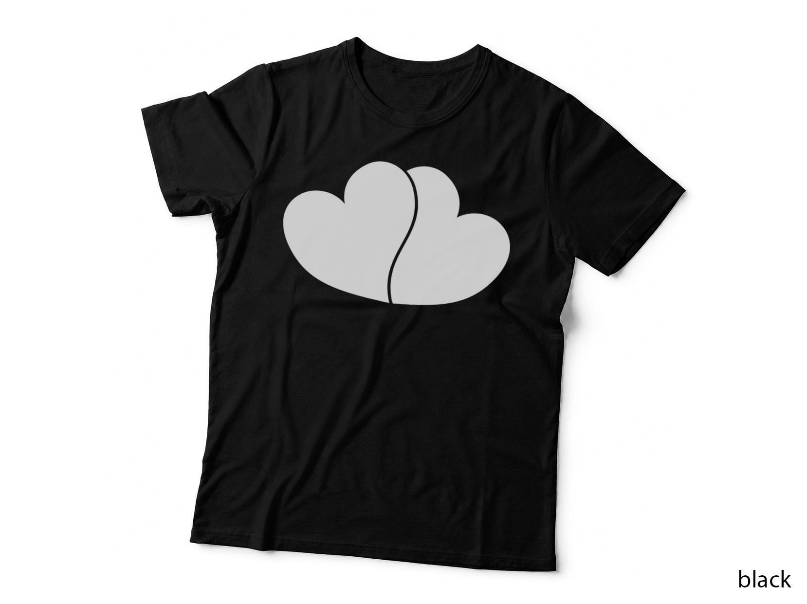 Two Black Clouds on Gray Background Heart T-Shirt, Heart Graphic Tee