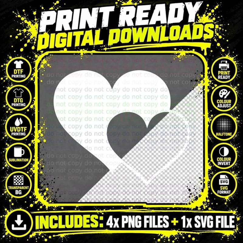 Two Hearts in Black and Gray Heart T-Shirt Png SVG Digital Bundle