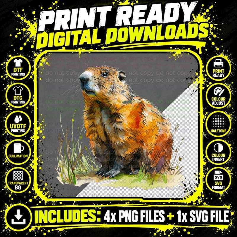 Wet Beaver in Grass Groundhog T-Shirt Png SVG Digital Bundle