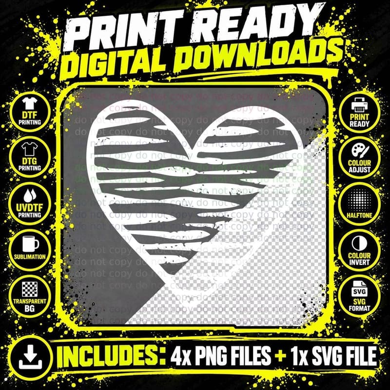 Zebra Striped Heart Pattern Heart T-Shirt Png SVG Digital Bundle