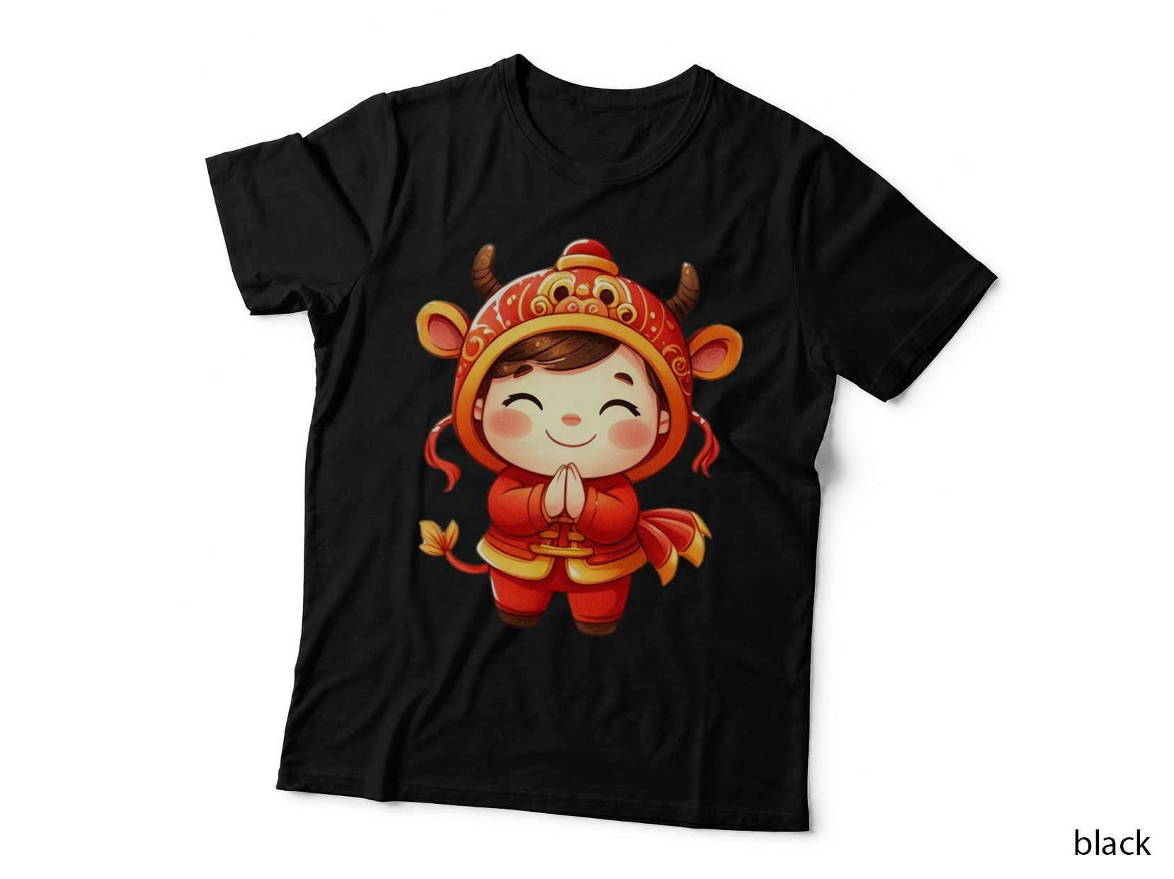 Adorable Cartoon Character in Red Outfit Lunar New Year T-Shirt