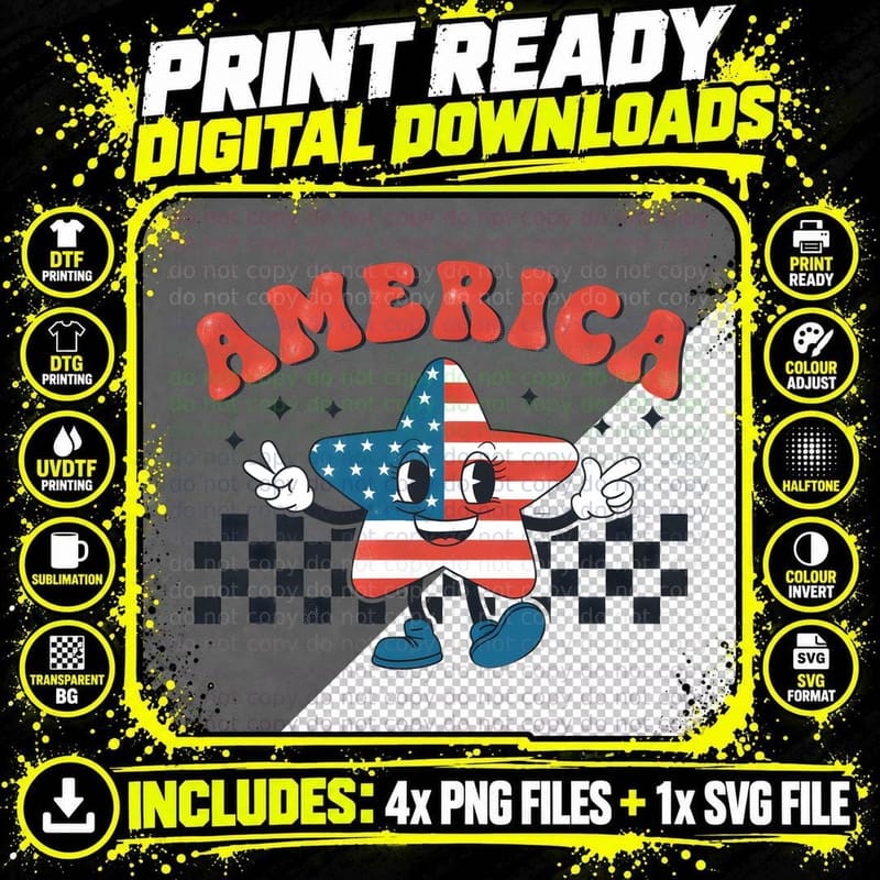 America Patriotic T-Shirt, Patriotic Star with Peace Png SVG Digital Bundle