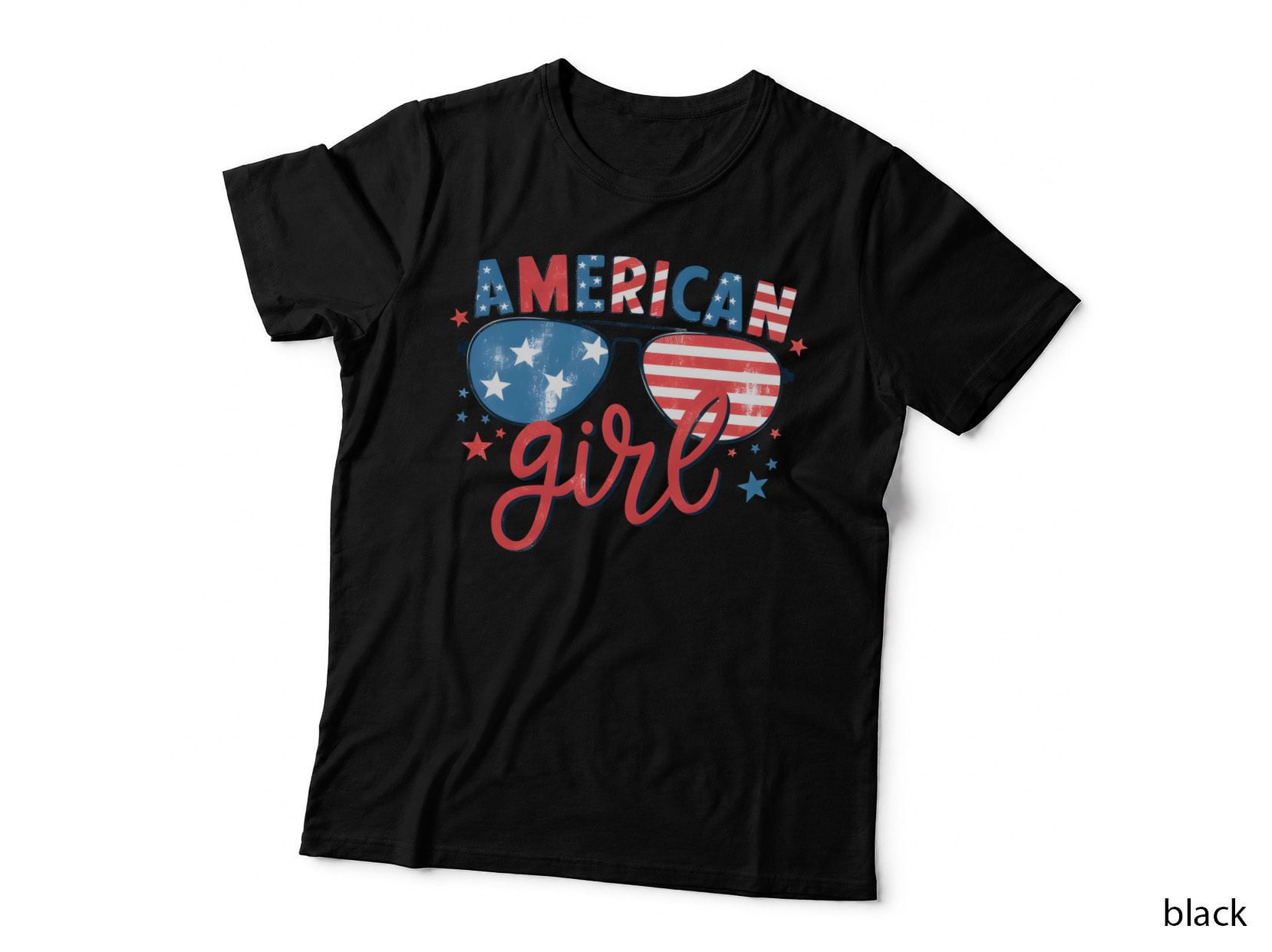 American Girl Patriotic T-Shirt, Patriotic Sunglasses with Stars and Graphic