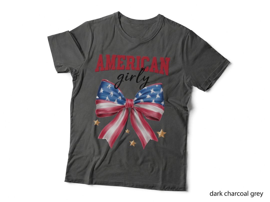 American Girly Patriotic T-Shirt, Patriotic Bow with Stars Graphic Tee