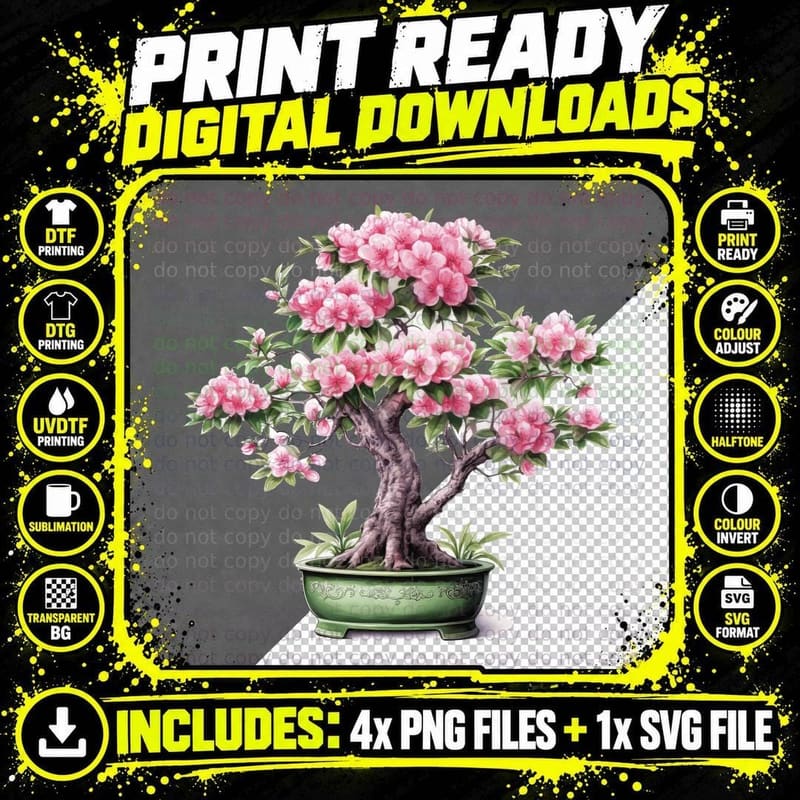 Blossoming Bonsai Tree in Pot Spring T-Shirt Png SVG Digital Bundle