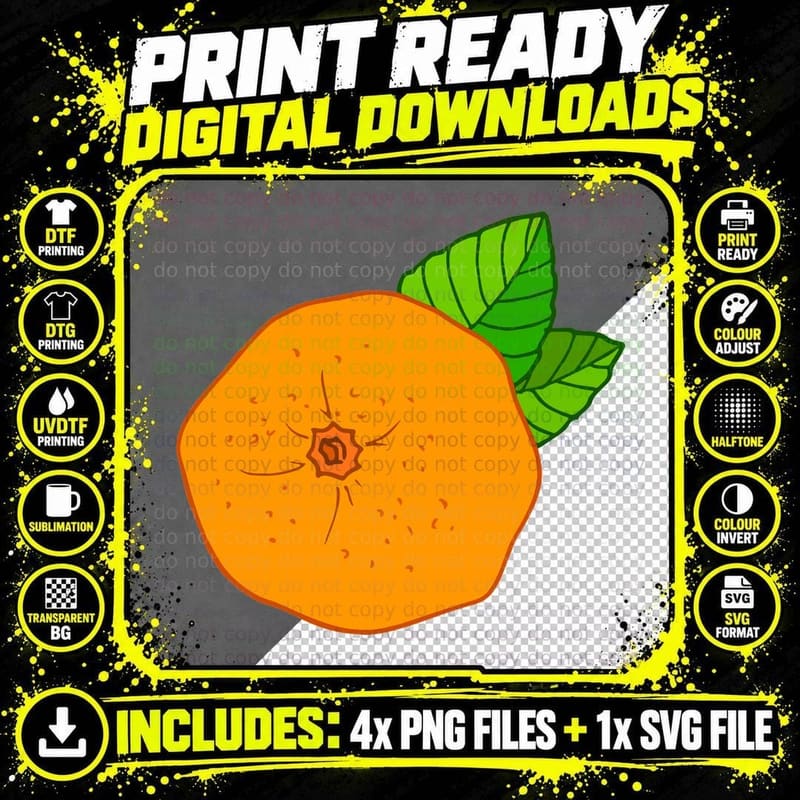 Bright Orange Fruit with Green Leaves Lunar New Year Png SVG Digital Bundle