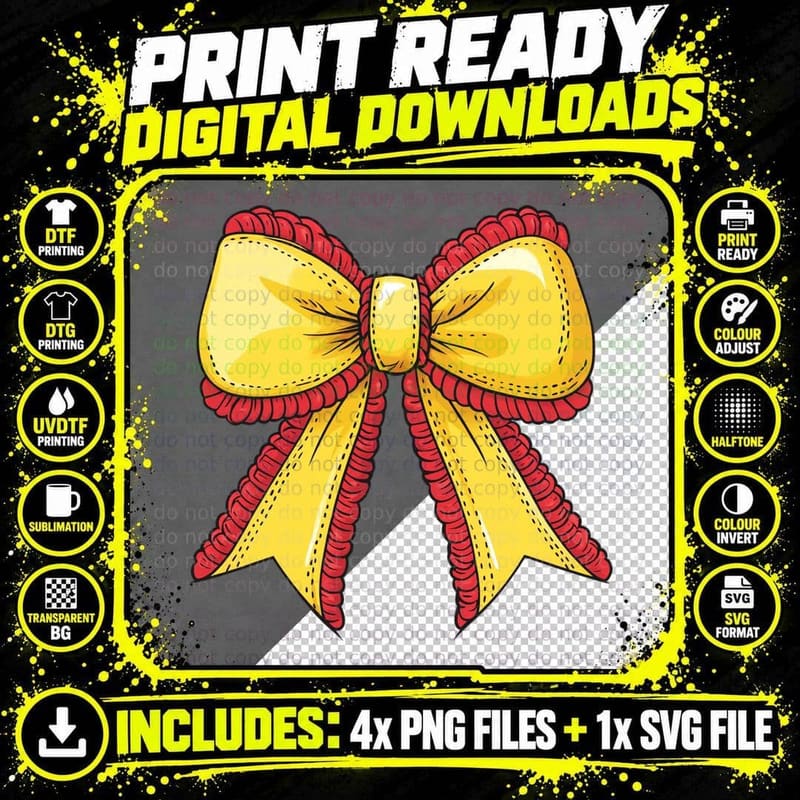 Bright Yellow and Red Bow Design Softball T-Shirt Png SVG Digital Bundle