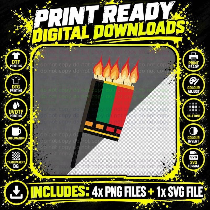 Burning Matchbox Flag Kwanzaa T-Shirt Png SVG Digital Bundle