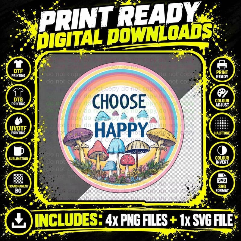 Choose Happy Positive Quotes T-Shirt Png SVG Digital Bundle