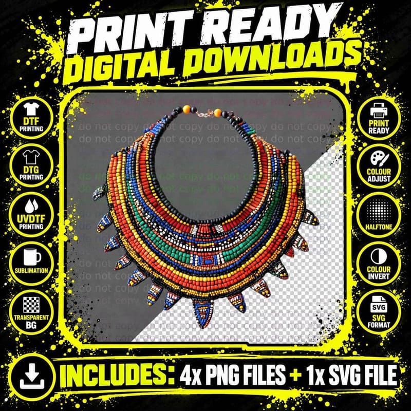 Colorful Beaded Necklace with Vibrant Patterns Kwanzaa Png SVG Digital Bundle