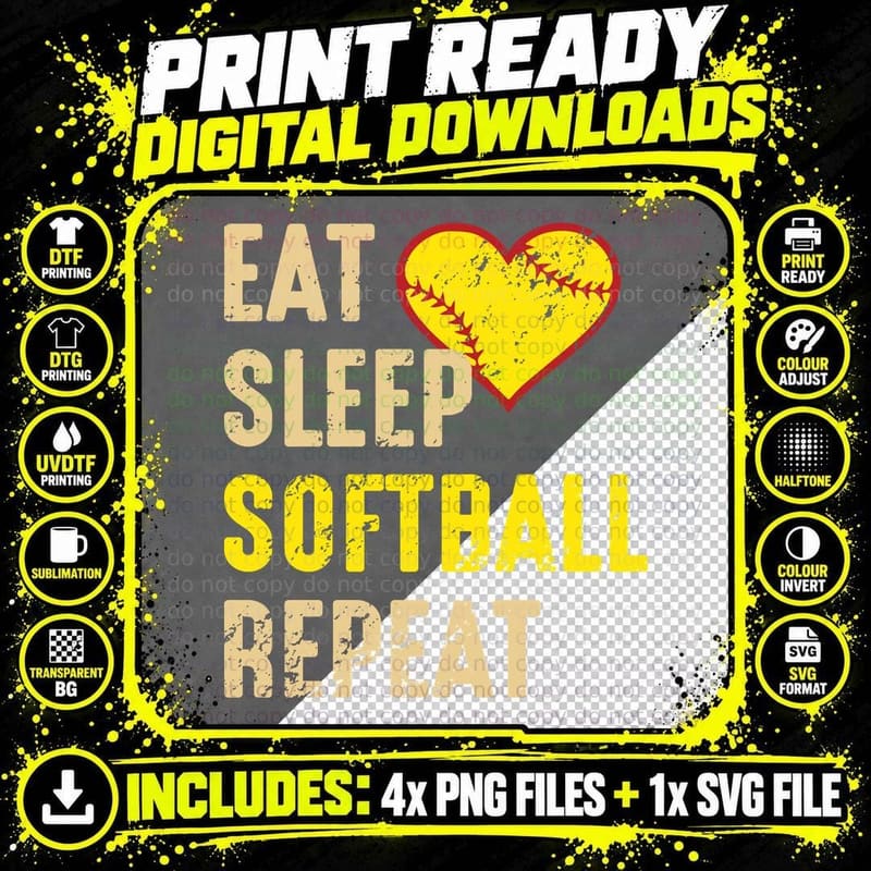 Eat Sleep Softball Repeat Softball T-Shirt Png SVG Digital Bundle