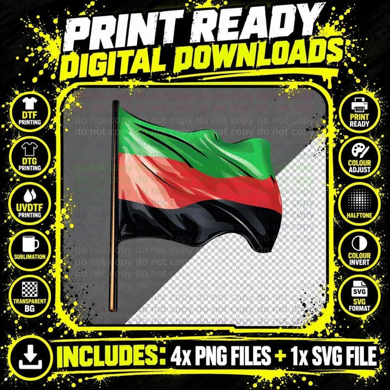 Fluttering Flag with Green Red Black Stripes Kwanzaa Png SVG Digital Bundle